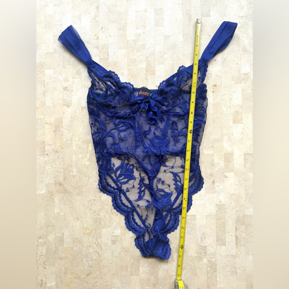 Vintage Frederick's of Hollywood Y2K Blue Lace Teddy Bodysuit Coquette Cyber L - Picture 6 of 8
